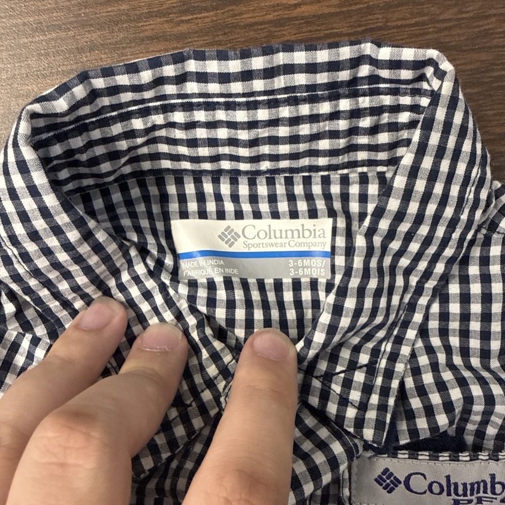 Columbia PFG Boys 3-6m One Piece Romper Navy White Gingham Fishing Outfit - Picture 3 of 5